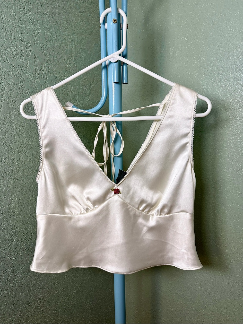wild fable Ivory Satin V-Neck Crop Camisole with Back Tie